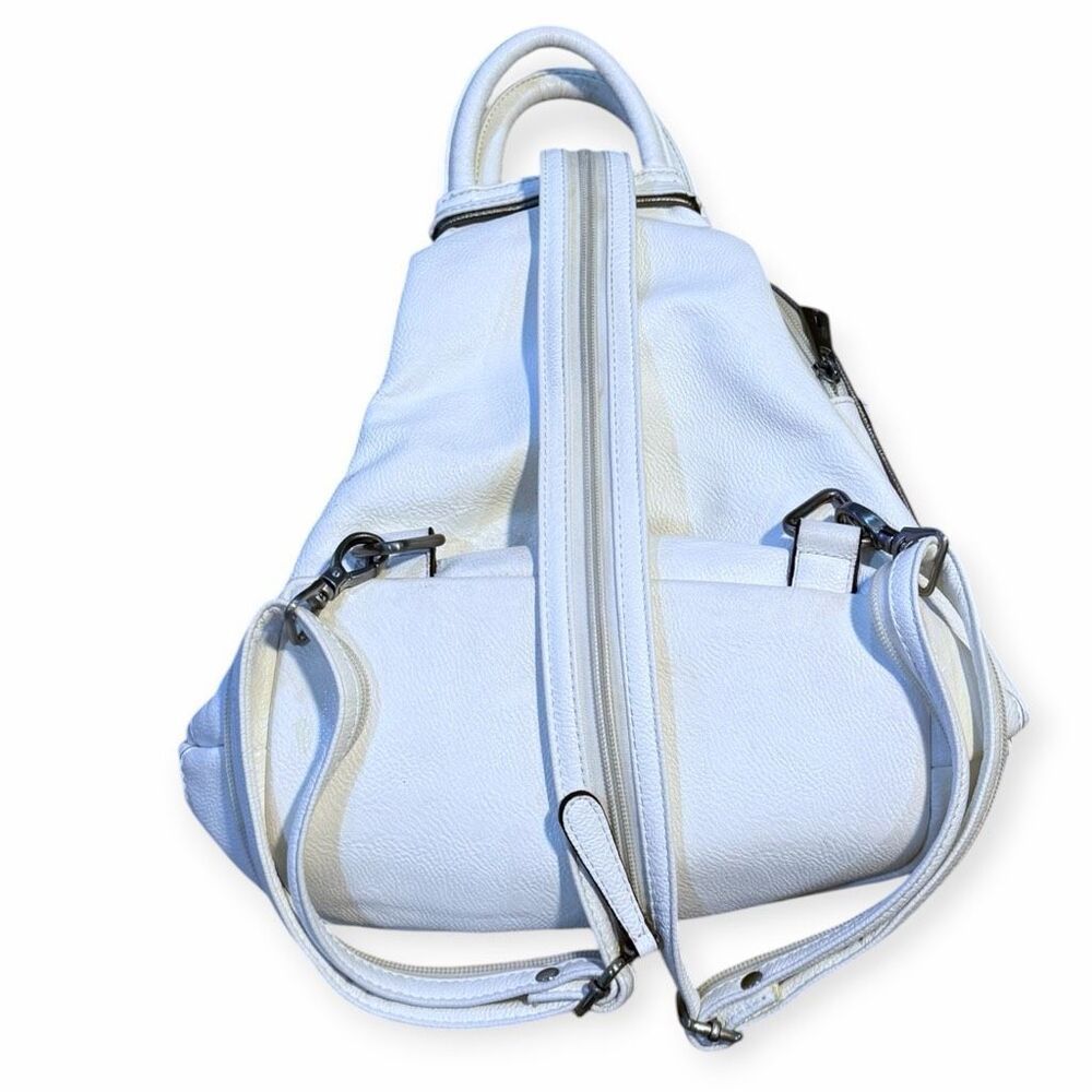 Vintage White Genuine Leather Convertible Backpack Purse Shoulder Bag Travel Day - Picture 2 of 10